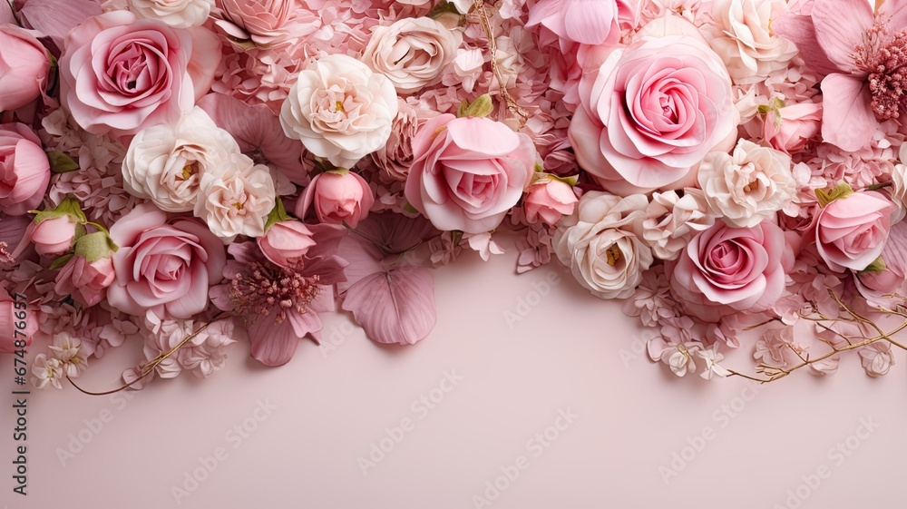 Decorative background template with roses flowers pink color