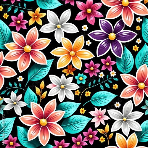 a colorful flower pattern on a black background