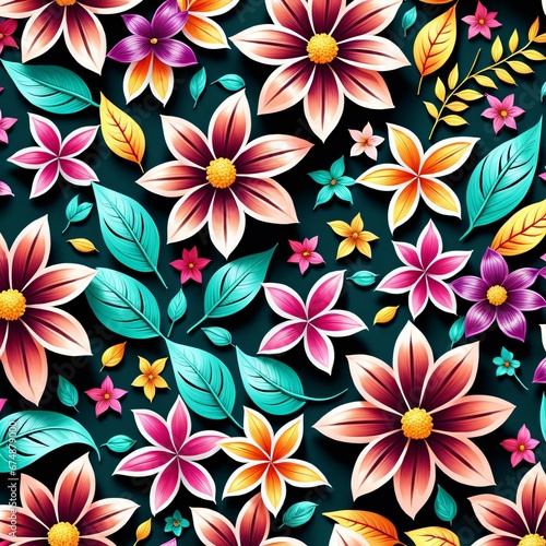 a colorful flower pattern on a black background