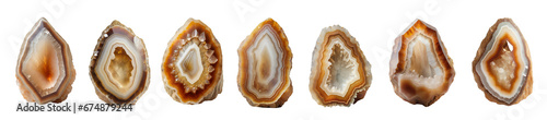 Collection of agate crystals isolated on transparent background. photo