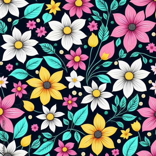 a colorful flower pattern on a black background