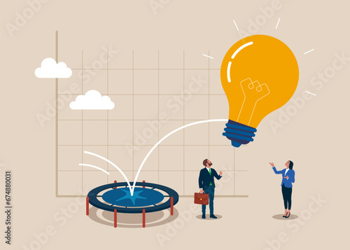 Light bulb or idea price rebound. Modern vector illustration in flat style