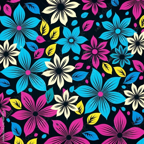 a colorful flower pattern on a black background