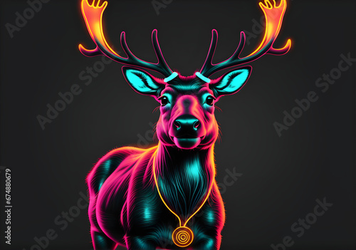 illustration of reindeer on the black background Wild animals banner. AI Generative
