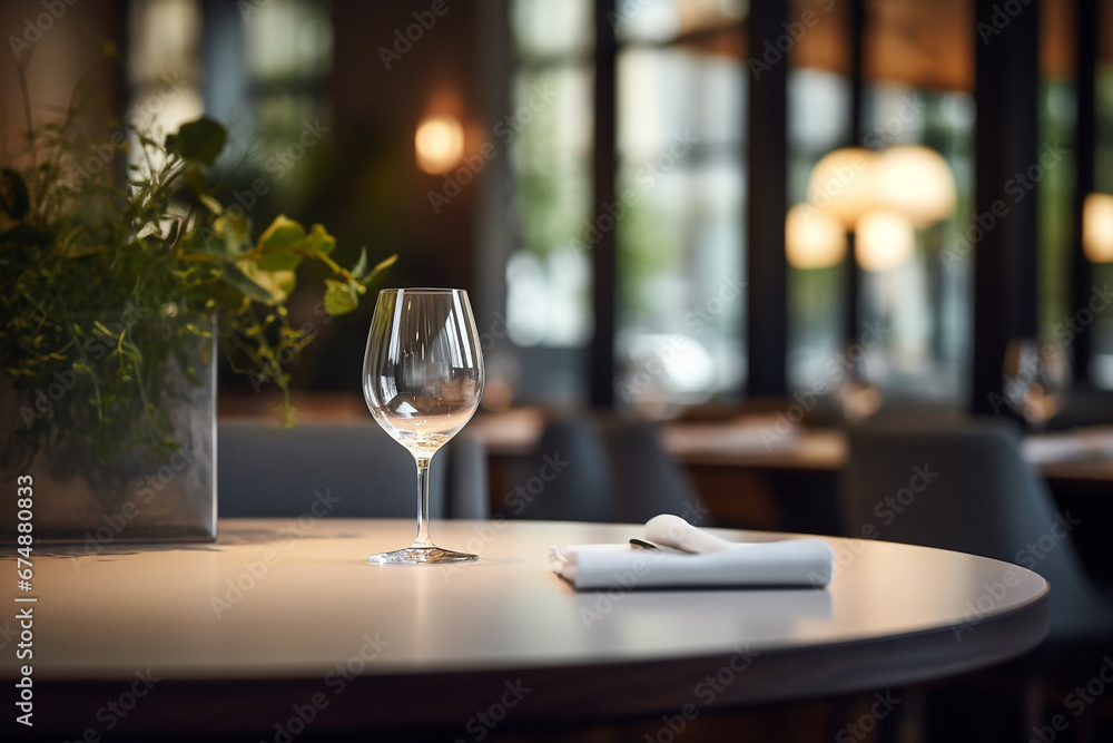 Elegant Minimalist Table Setting in Upscale Restaurant with Soft Bokeh Background Elegant Minimalist Table Setting in Upscale Restaurant with Soft Bokeh Background
