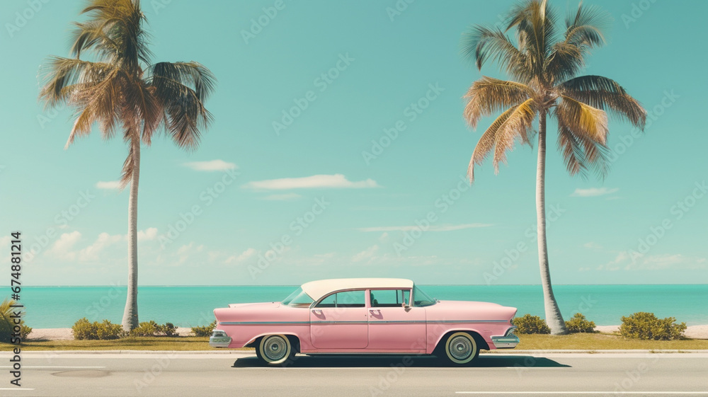 vintage retro car on the beach
