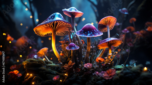 beautiful magic mushrooms in the forest. fairy forest
