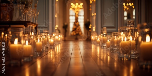Lights and Candles in a Hallway Creates an Inviting Ambiance with Warm Glow and Symmetrical Decoration, Adding Cozy Illumination to the Interior