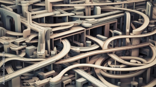 Abstract aerial view of a complex multi level highway interchange