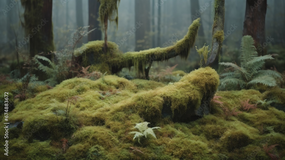 Contrasting textures of a mossy forest