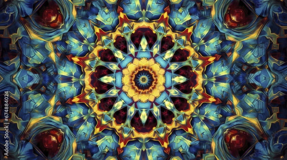 Intricate kaleidoscope patterns in jewel tones