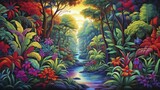 Lush tropical jungle with vibrant tones