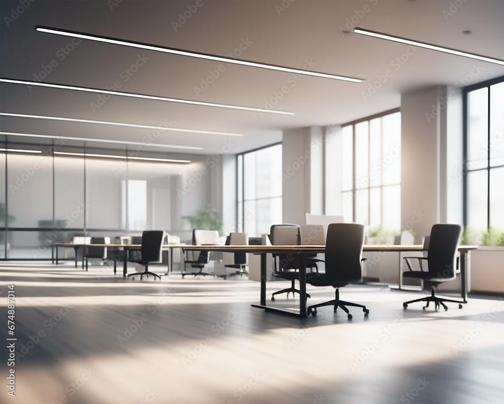 modern office interior with table. Blurred empty open space office. Abstract light bokeh at office interior background for design modern office interior with table. Blurred empty open space office. Abstract light bokeh at office interior background for design