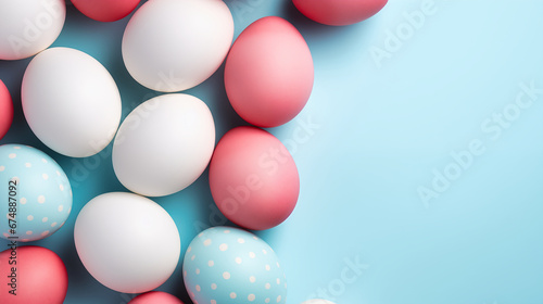 Easter eggs on pastel blue background. Minimal easter concept. © Adrian