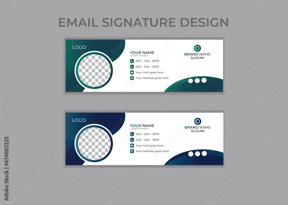 Corporate email signature Template vector illustration template modern Graphic design layout with round graphic elements.Email signature clean, company corporate. Email signature, email footer email Corporate email signature Template vector illustration template modern Graphic design layout with round graphic elements.Email signature clean, company corporate. Email signature, email footer email