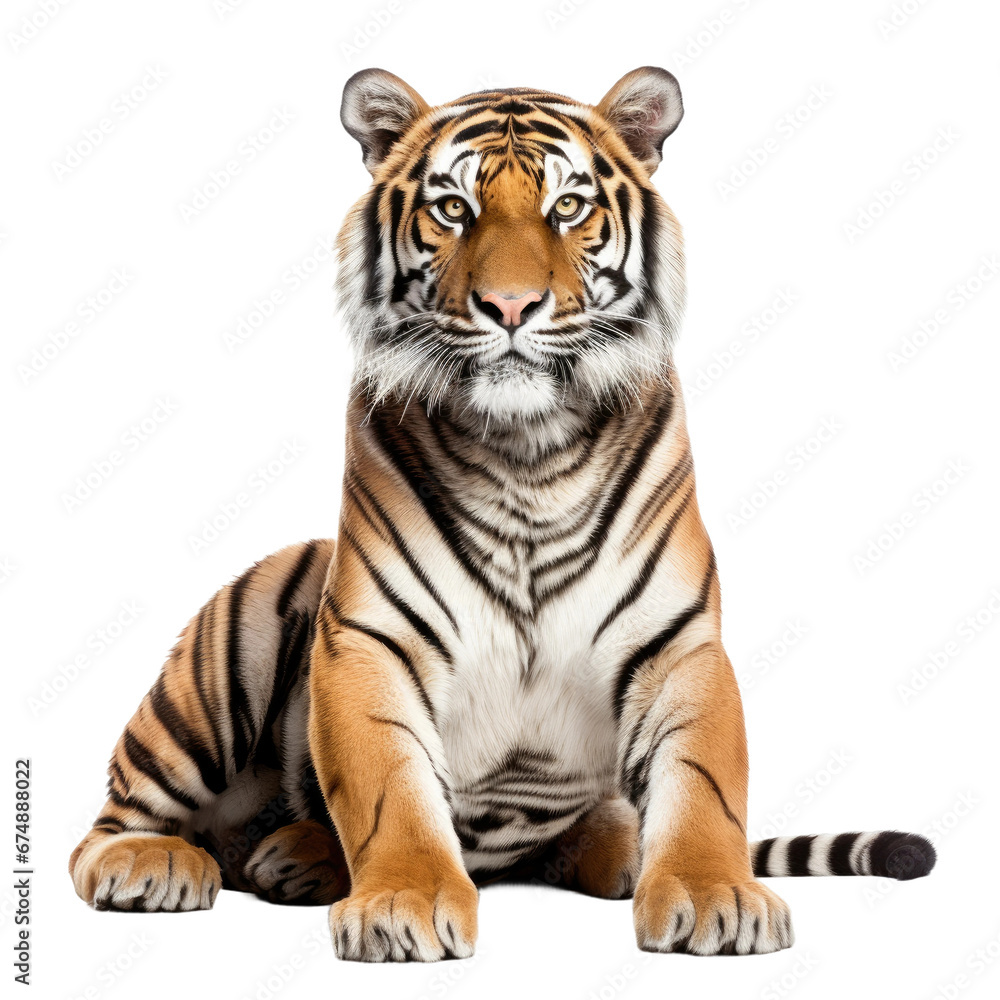 Tiger on transparent background, wild animal portrait