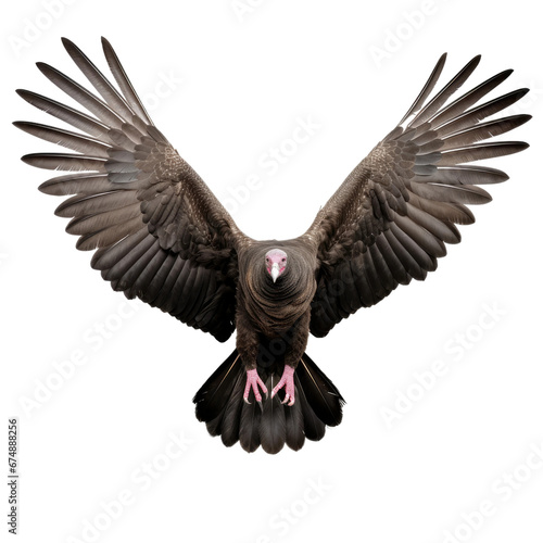 Flying vulture on transparent background, wild animal portrait photo