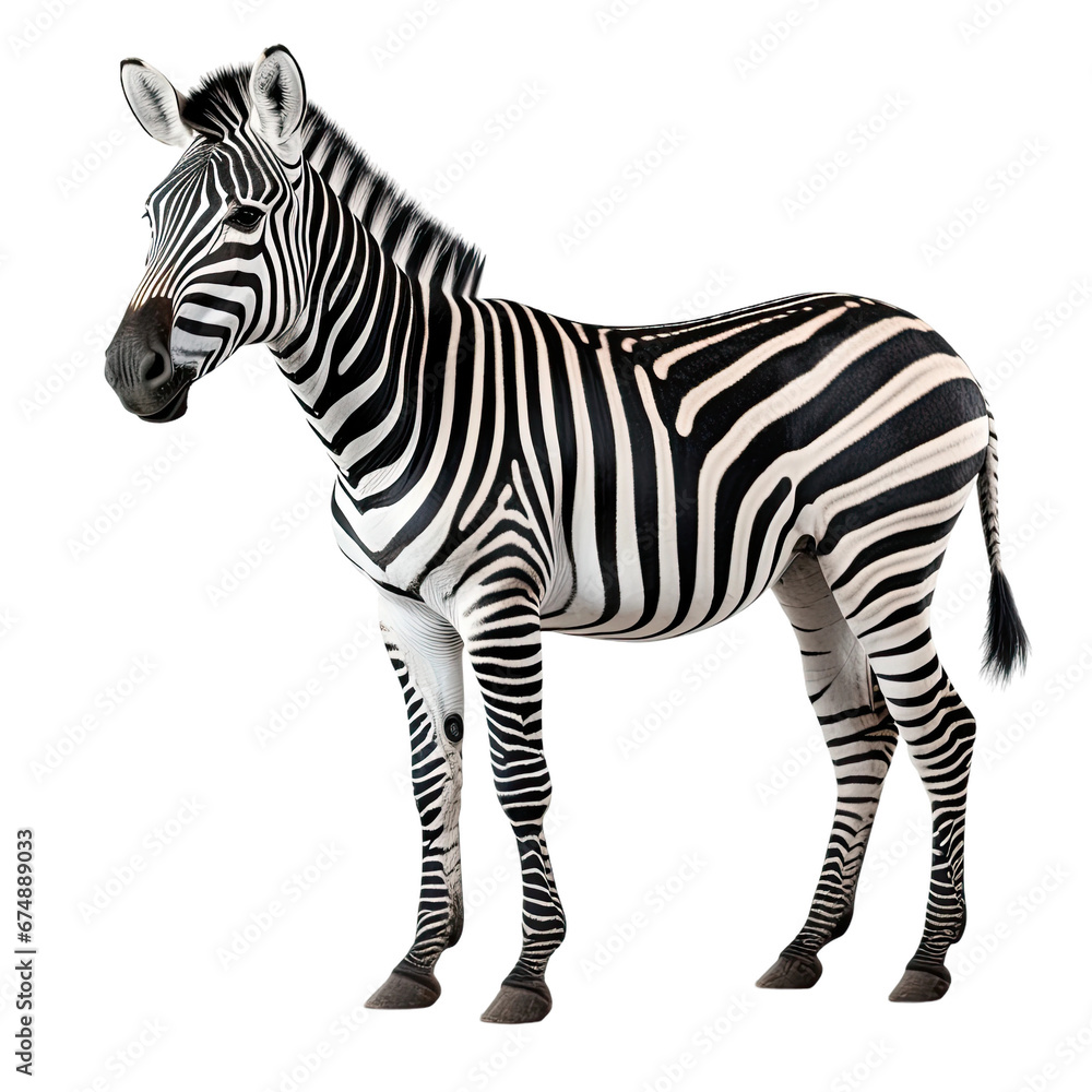Fototapeta premium Zebra on transparent background, wild animal portrait