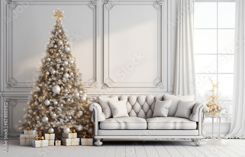 Christmas Living Room Background. Stylish Interior Design