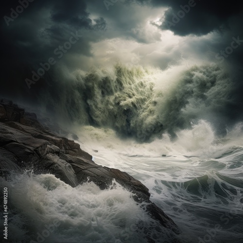 Nature's Fury Unleashed: a Serene Beach Scene Transformed by a Powerful Storm