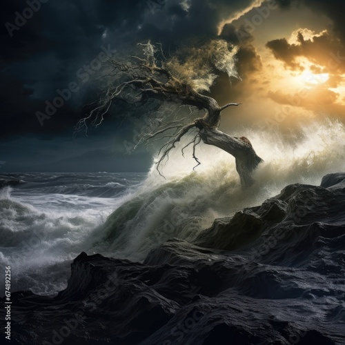 Tranquil Ocean Horizon with Serene Sky and Wind Waves