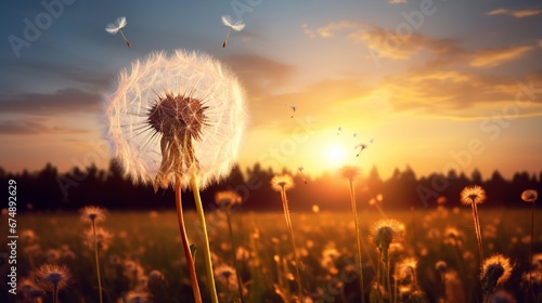 Dandelion In Field At Sunset - Freedom to Wish