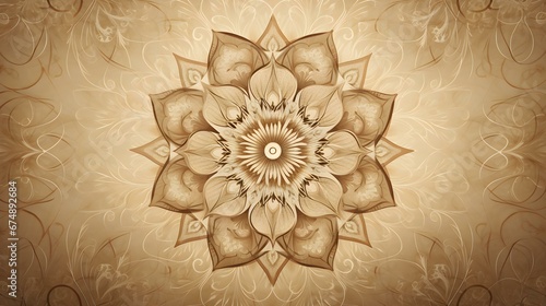 Close up of Mandala Pattern on a Beige Background. Vintage Wallpaper © Florian
