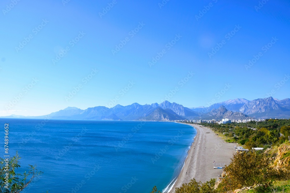 Konyaalti beach and the magnificent view of the world-famous tourism city of Antalya