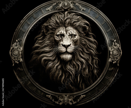 lion head on a black background