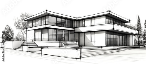 Architecture 3d rendering illustration of modern minimal house on white backgroundArchitecture 3d rendering illustration of modern minimal house on white background