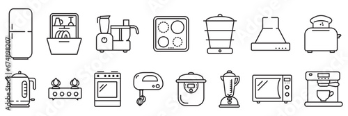 Kitchen appliances line icon set. Vector illustration household equipment for cooking.
