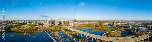 Aerial panorama print of Richmond Virginia 2023. View of city and James River