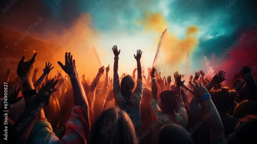 A crowd of people with their hands in the air A crowd of people with their hands in the air