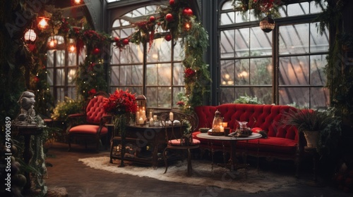 A living room filled with lots of christmas decorations