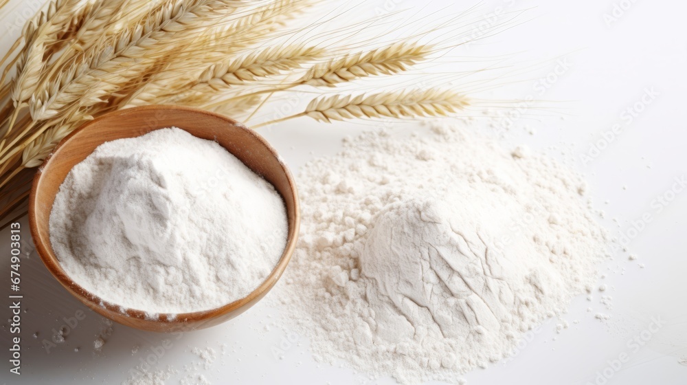 flour in a plate on a white background. flour in a plate on a white background.
