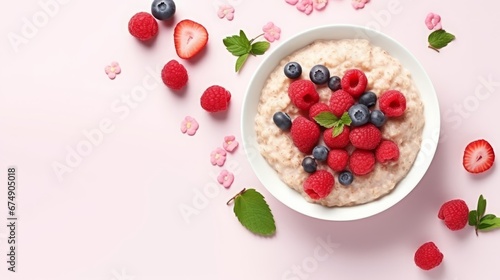 oatmeal with berries in a plate.