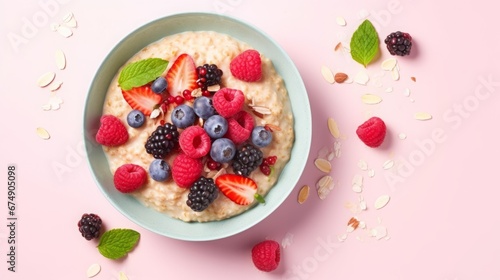 oatmeal with berries in a plate.