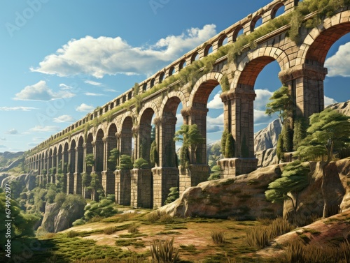 An ancient Roman aqueduct  showcasing the engineering antiquity.