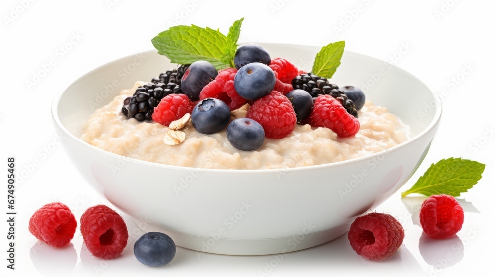 oatmeal with berries in a plate. oatmeal with berries in a plate.