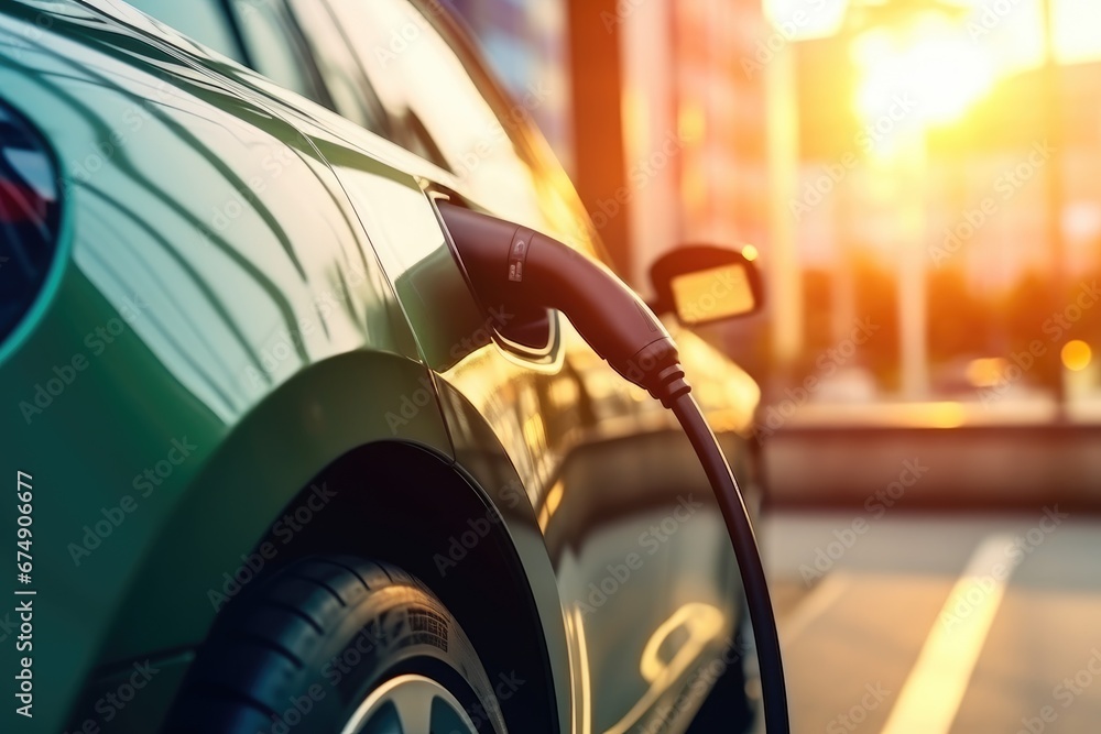 Close up of a charging an electric car Close up of a charging an electric car