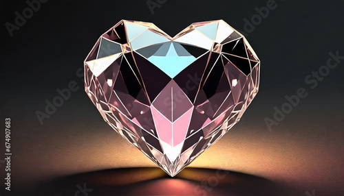 Heart shaped diamond on black dark background -Artistic