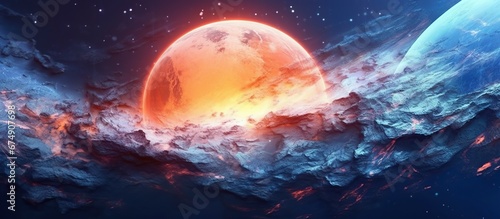 Planet Earth-type, exo-planet in outer space, alien planet in far space. fantasy landscape, galaxy, unknown planet, neon space galaxy portal. 3d illustration. photo