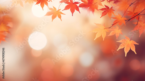 Autumn background with leaves and bokeh. Copyspace
