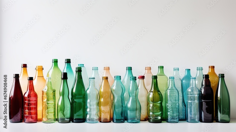 Many plastic bottles on white background top view Many plastic bottles on white background top view