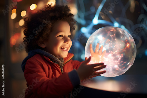 Enchanted Gaze: A Young Explorer's First Encounter with the Mysteries of Plasma ball