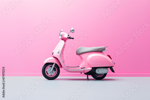 Pink vintage scooter against a minimalist pink  backdrop