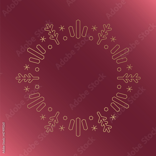 素材_フレーム_クリスマスをモチーフにした冬の飾り枠。赤と金の高級感のある囲みのデザイン。字無