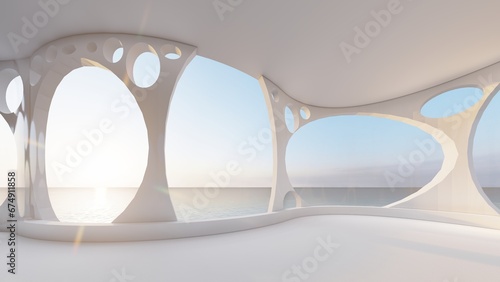 Fototapeta Naklejka Na Ścianę i Meble -  Architecture interior background room with sea view 3d render