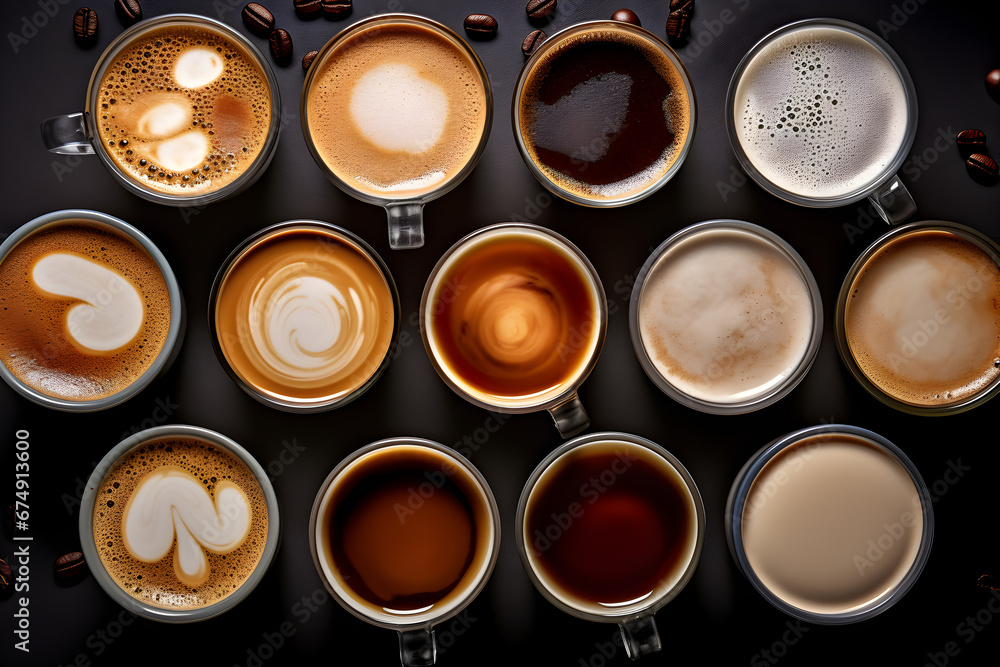 Coffee Lover's Paradise: Top View of Many Cups on Table Coffee Lover's Paradise: Top View of Many Cups on Table