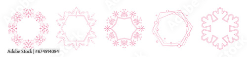 素材_フレームのセット_クリスマスをモチーフにした冬の飾り枠。赤色の高級感のある囲みのデザイン。字無